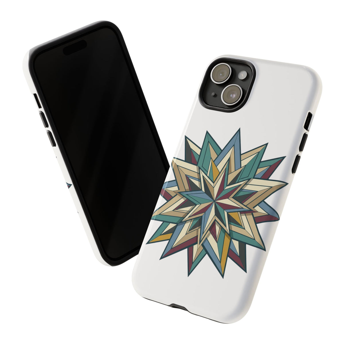 Geometric Star Phone Case — Teal & Earthtone Mandala Design