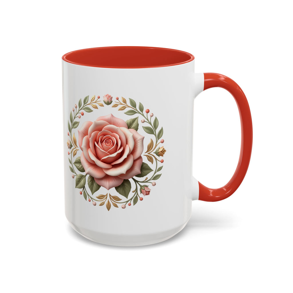 Rose Wreath Accent Coffee Mug — Floral 11/15oz Tea & Coffee Cup