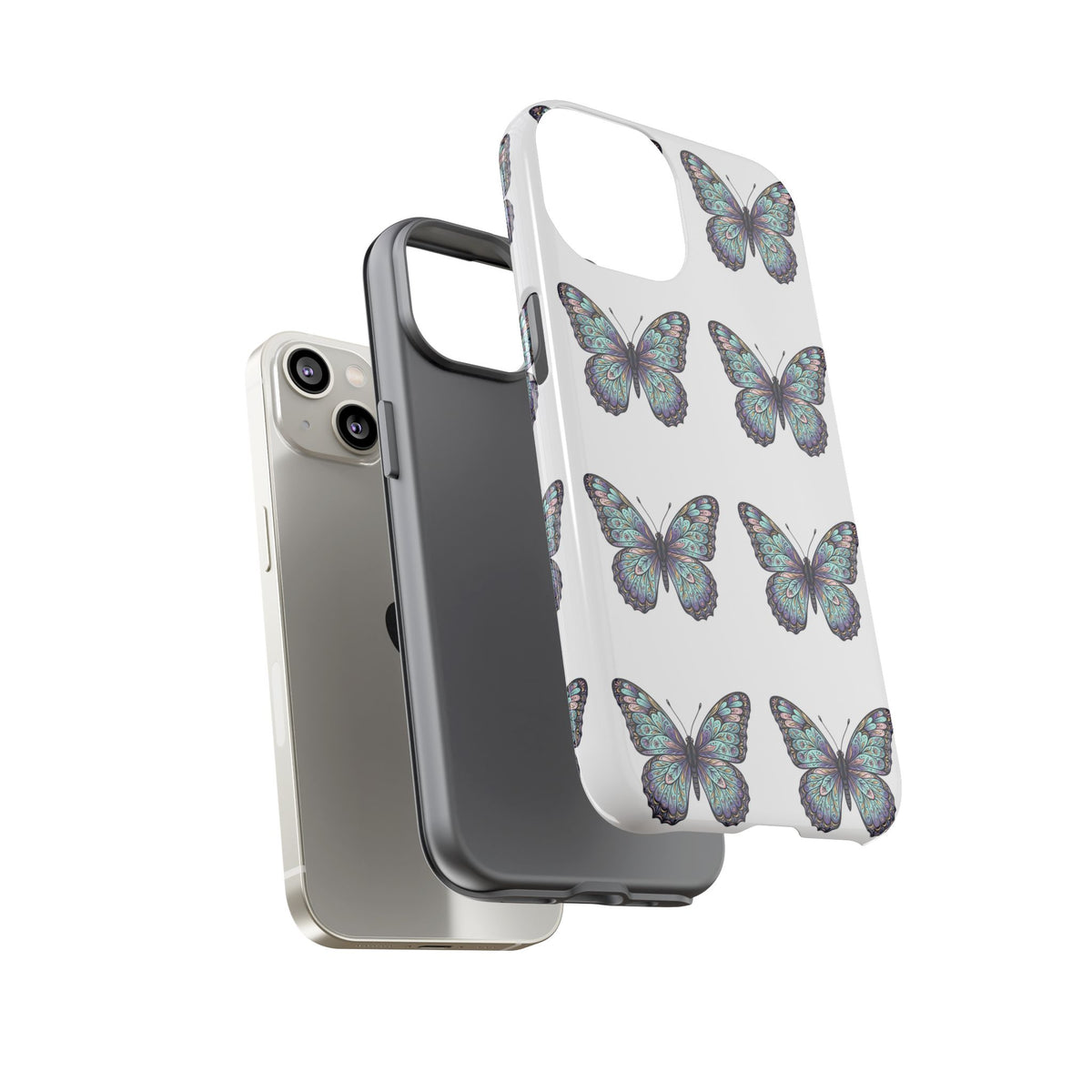 Butterfly Pattern Tough Phone Case — Vintage Teal Floral Protective Cover