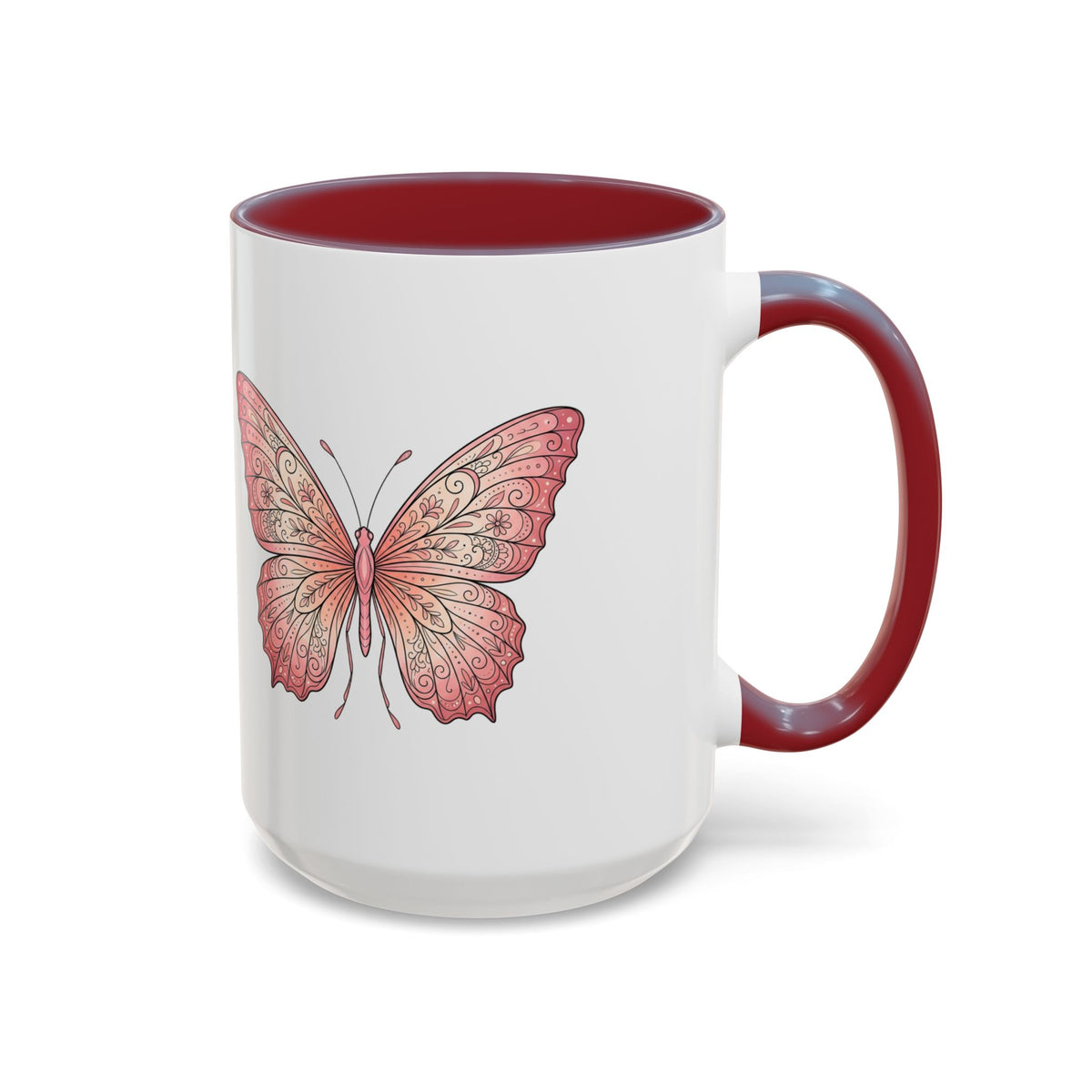Pink Watercolor Butterfly Accent Coffee Mug — Floral Boho Tea & Coffee Cup (11/15oz)