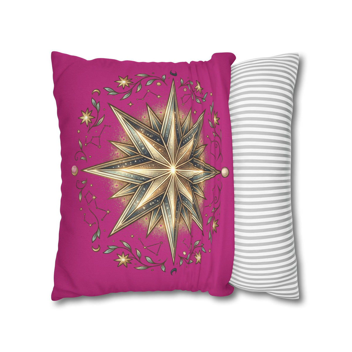 Star Print Magenta Spun Polyester Square Pillowcase