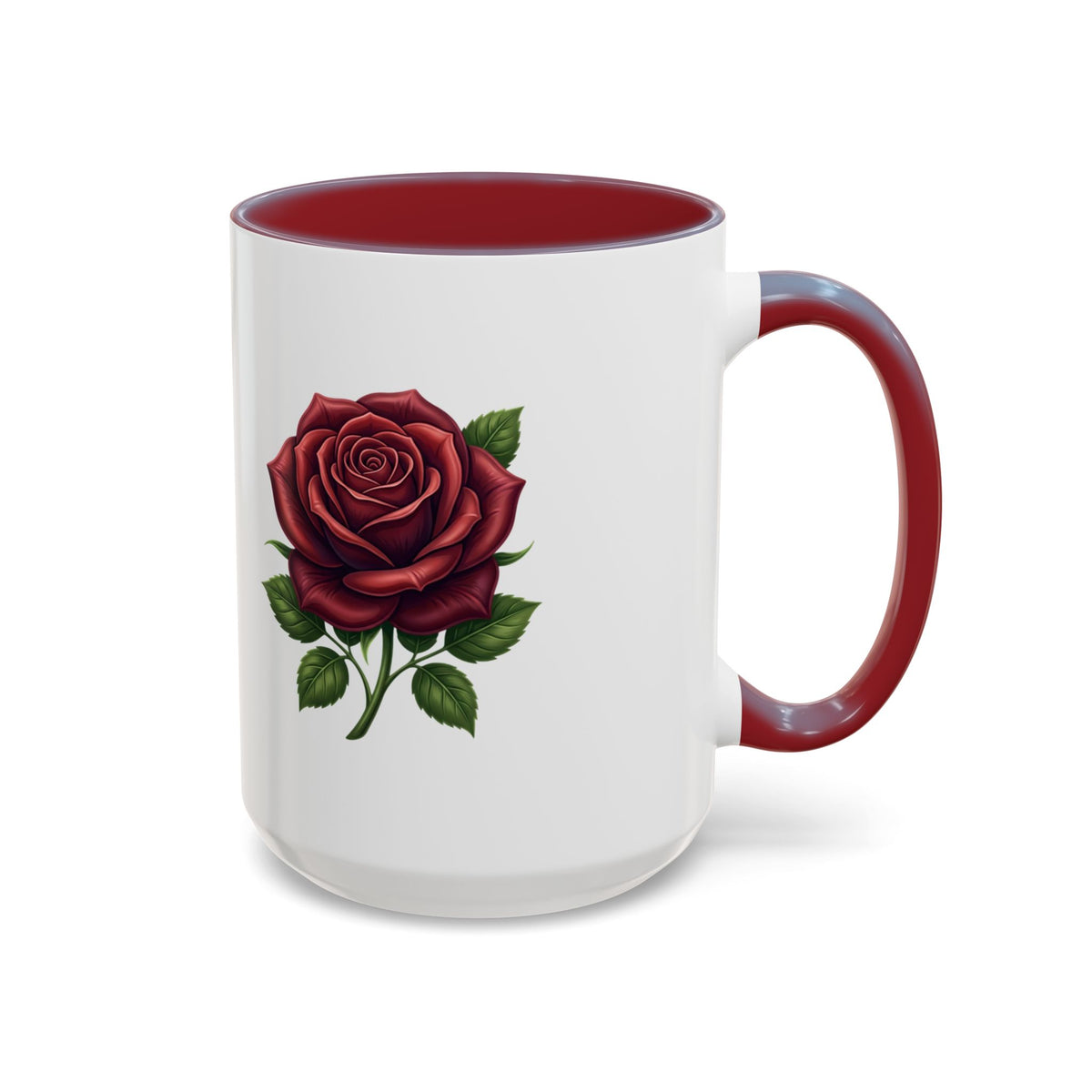 Red Rose Accent Coffee Mug — Floral Ceramic Coffee Cup (11/15oz)
