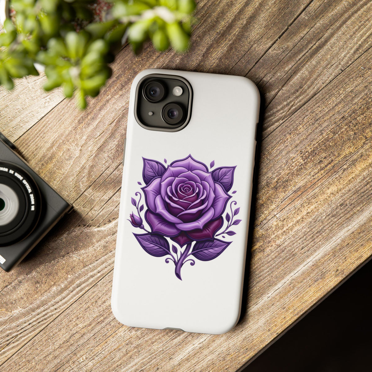 Purple Rose Tough Phone Case — Floral Protective Phone Cover