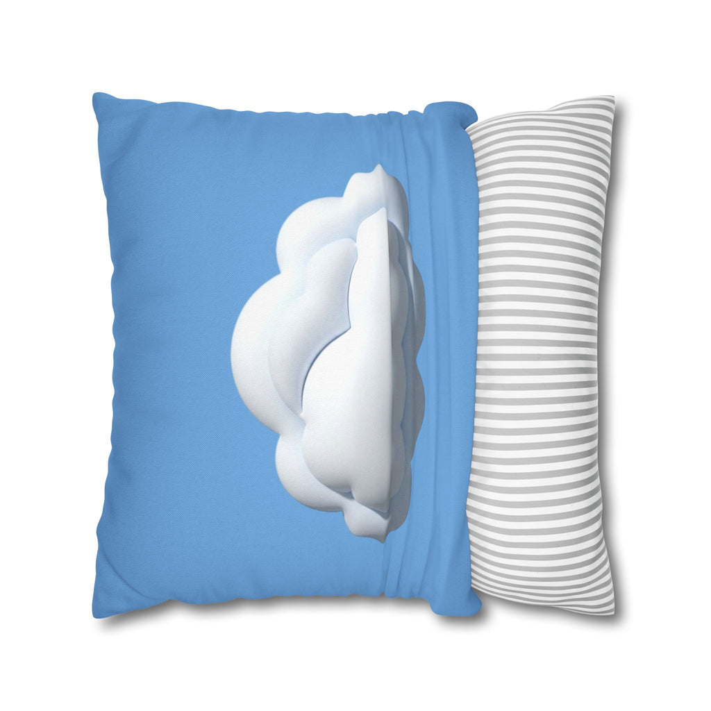 Cloud Print Square Pillowcase — Soft Light Blue Decorative Throw Pillow Cover