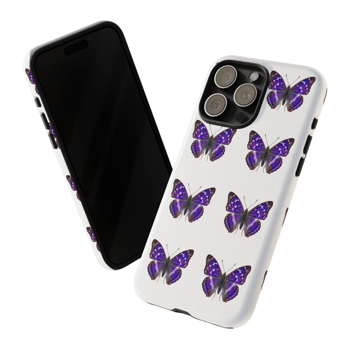Purple Butterfly Tough Phone Case — Durable Protective iPhone Case with Repeating Butterfly Pattern
