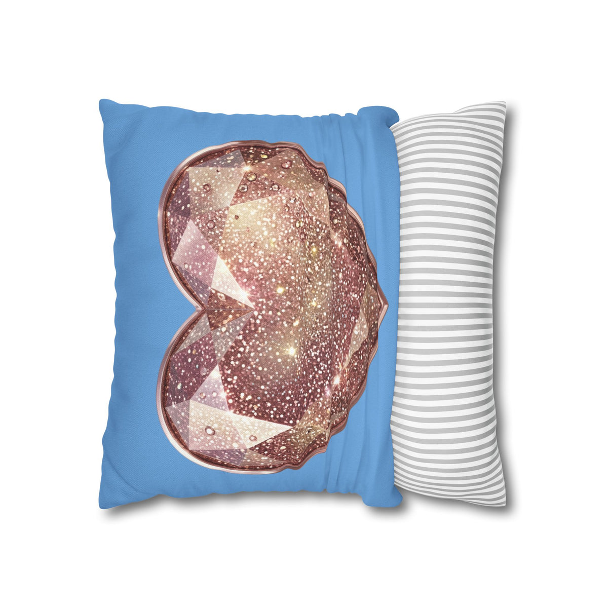 Glitter Gem Heart Pillowcase — Sparkling Rose Gold Heart on Blue