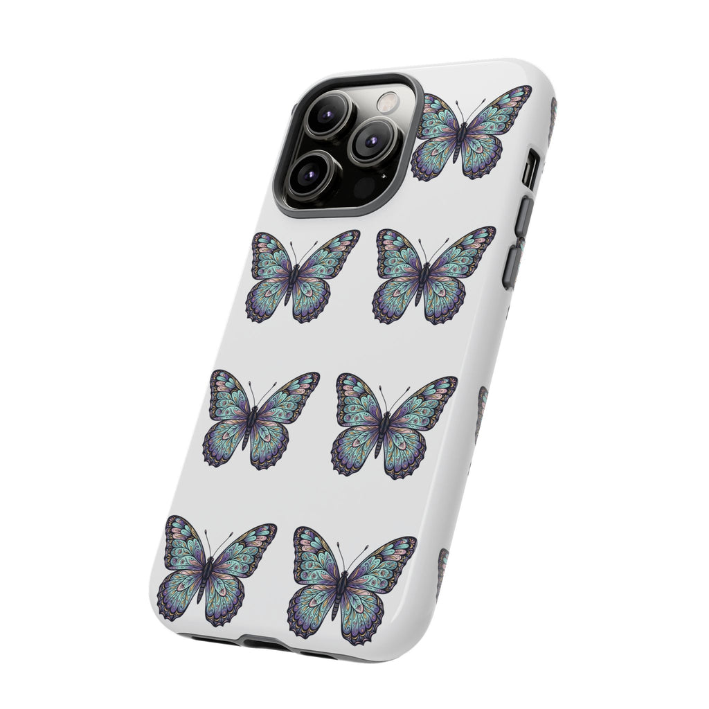 Butterfly Pattern Tough Phone Case — Vintage Teal Floral Protective Cover
