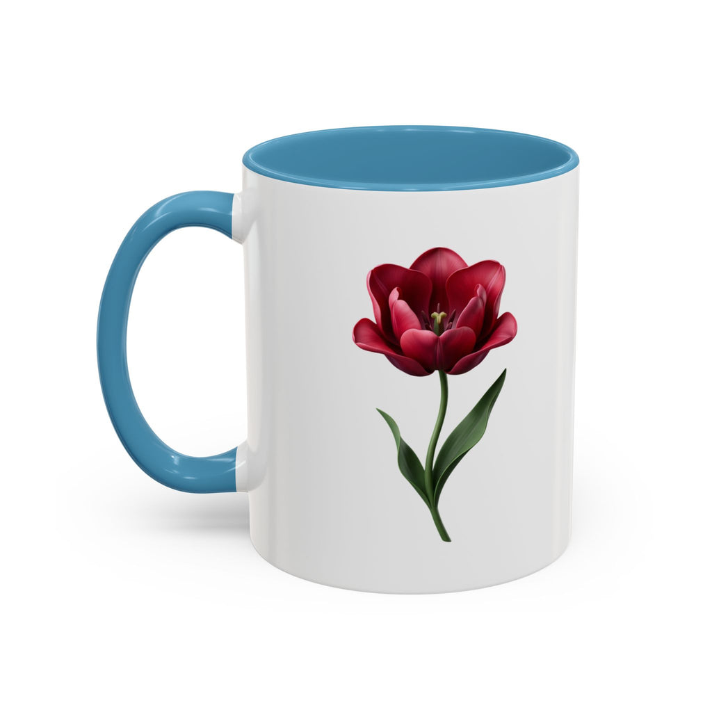 Red Tulip Accent Coffee Mug – Floral 11/15oz Ceramic Mug