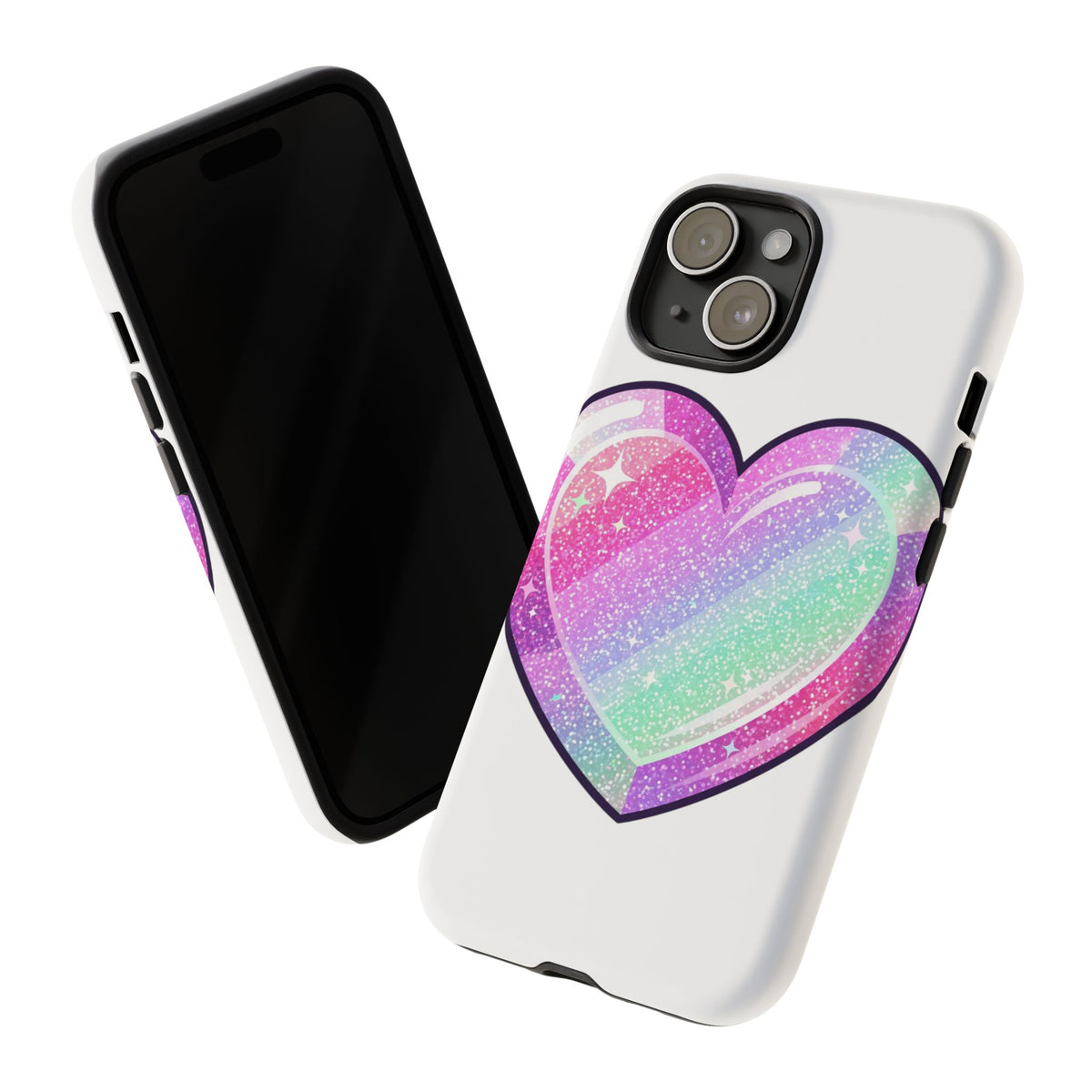 Pastel Glitter Heart Tough Phone Case — Cute Protective Phone Cover