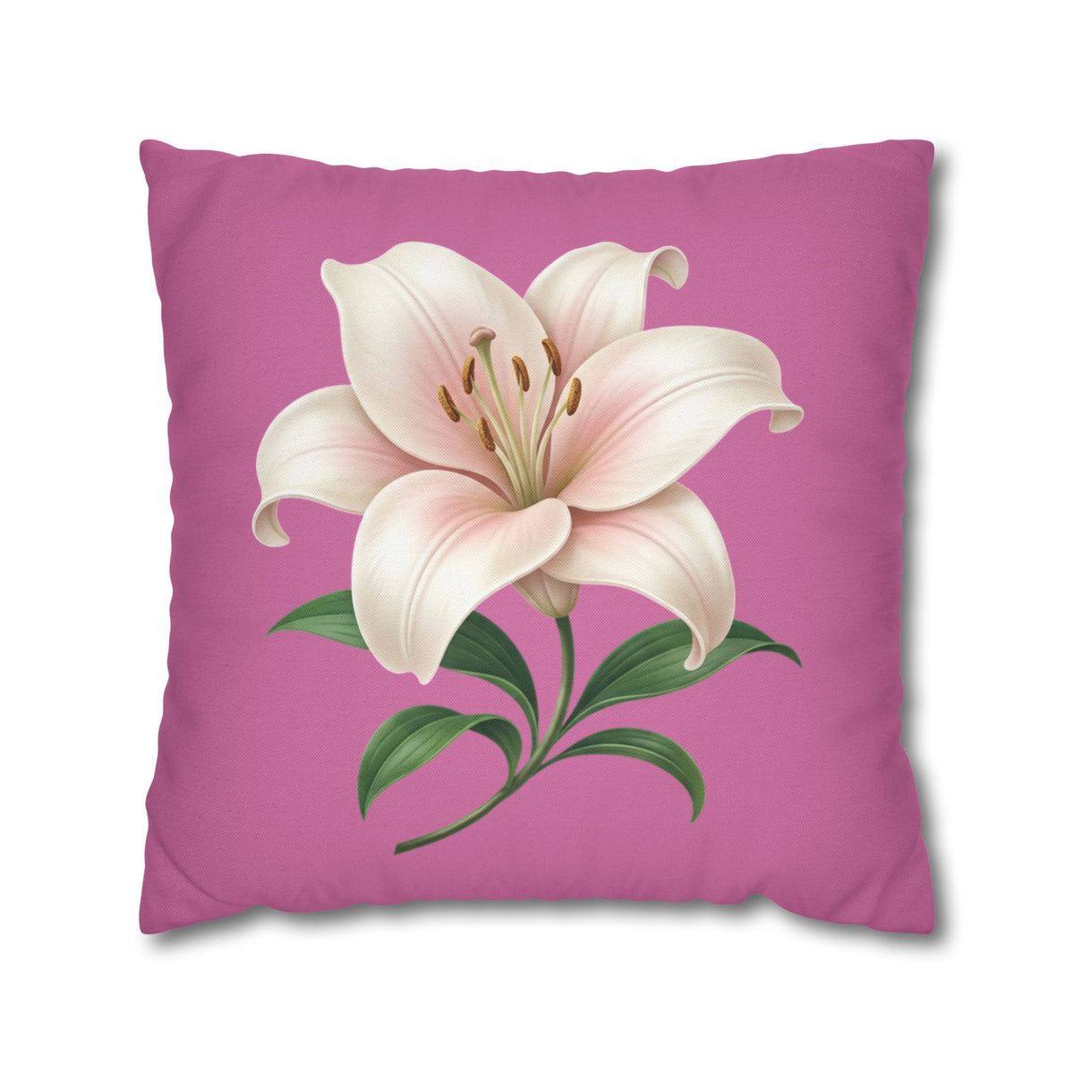 Pink Lily Decorative Pillow Cover — Floral Square Throw Pillowcase