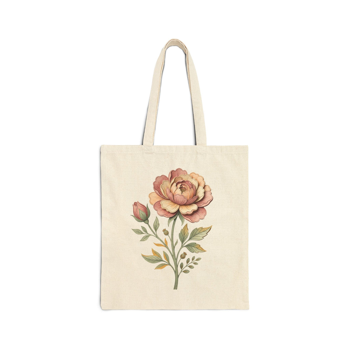 Floral Canvas Tote Bag – Vintage Watercolor Rose Eco Shopper