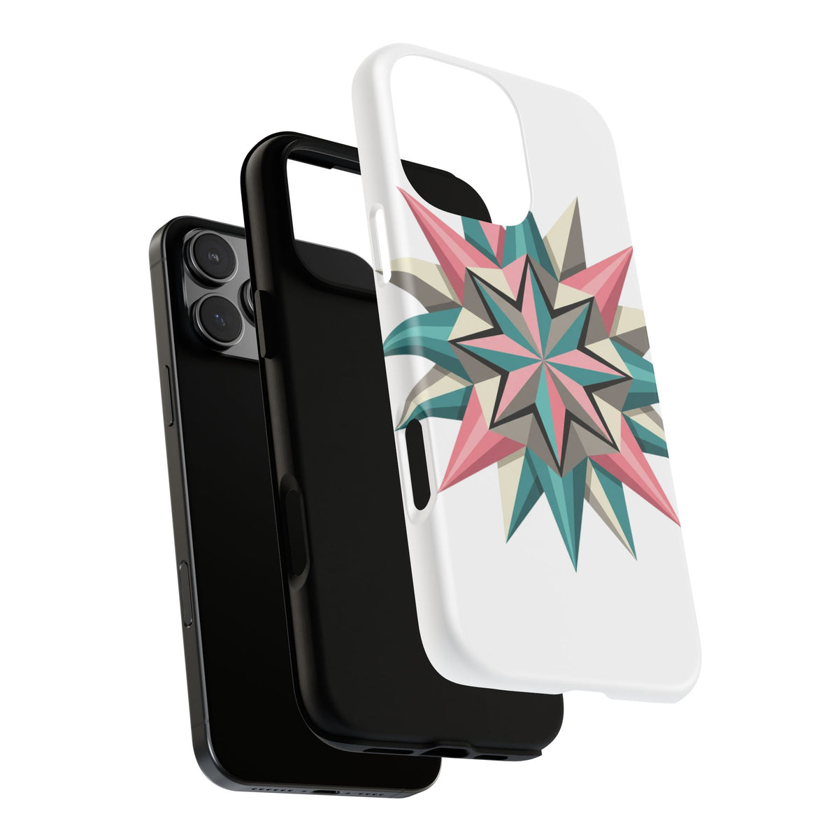 Geometric Star Tough Phone Case – Pink Teal Compass Design