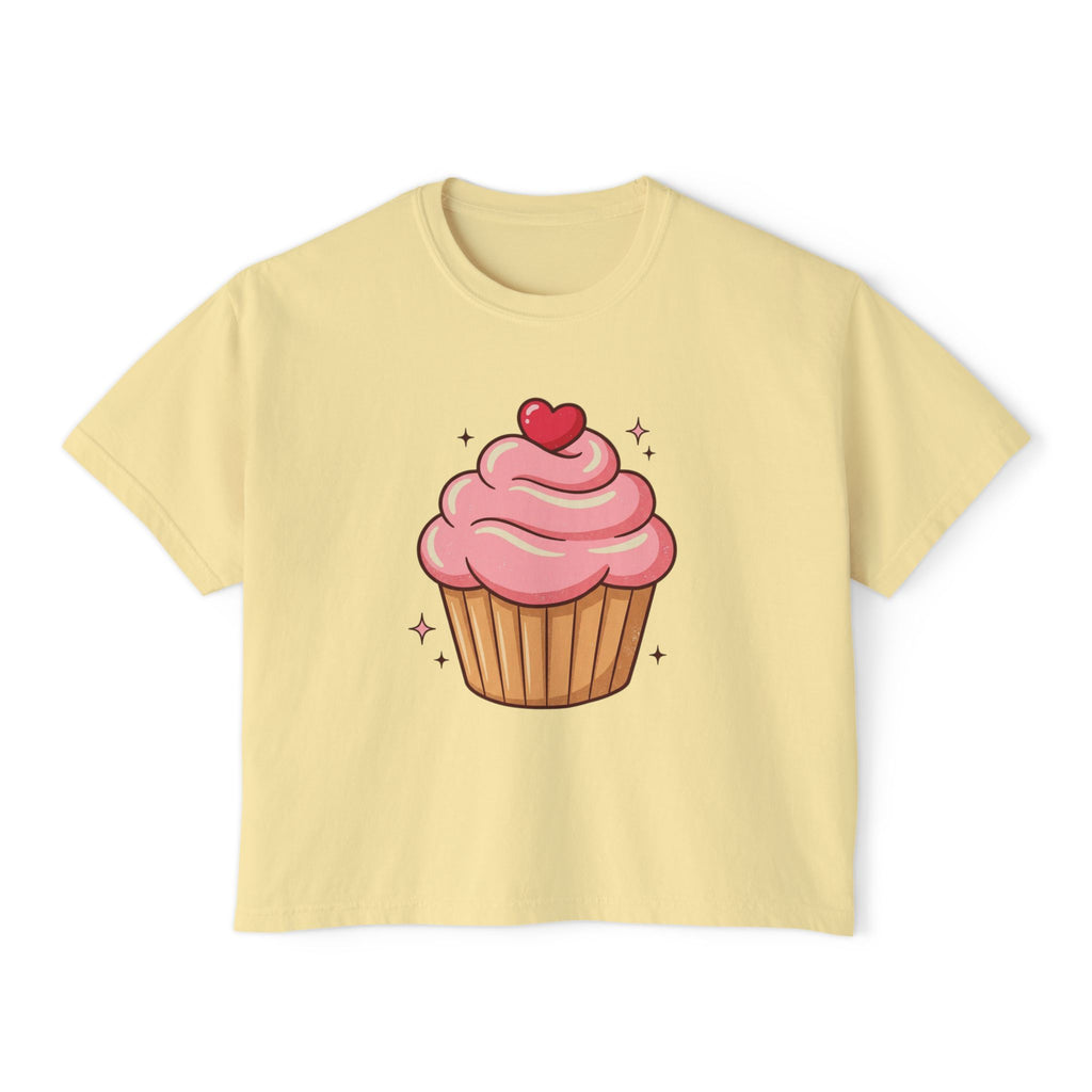 Cupcake Graphic Boxy Tee — Cute Pink Dessert Shirt for Women
