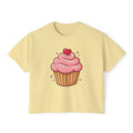 Cupcake Graphic Boxy Tee — Cute Pink Dessert Shirt for Women