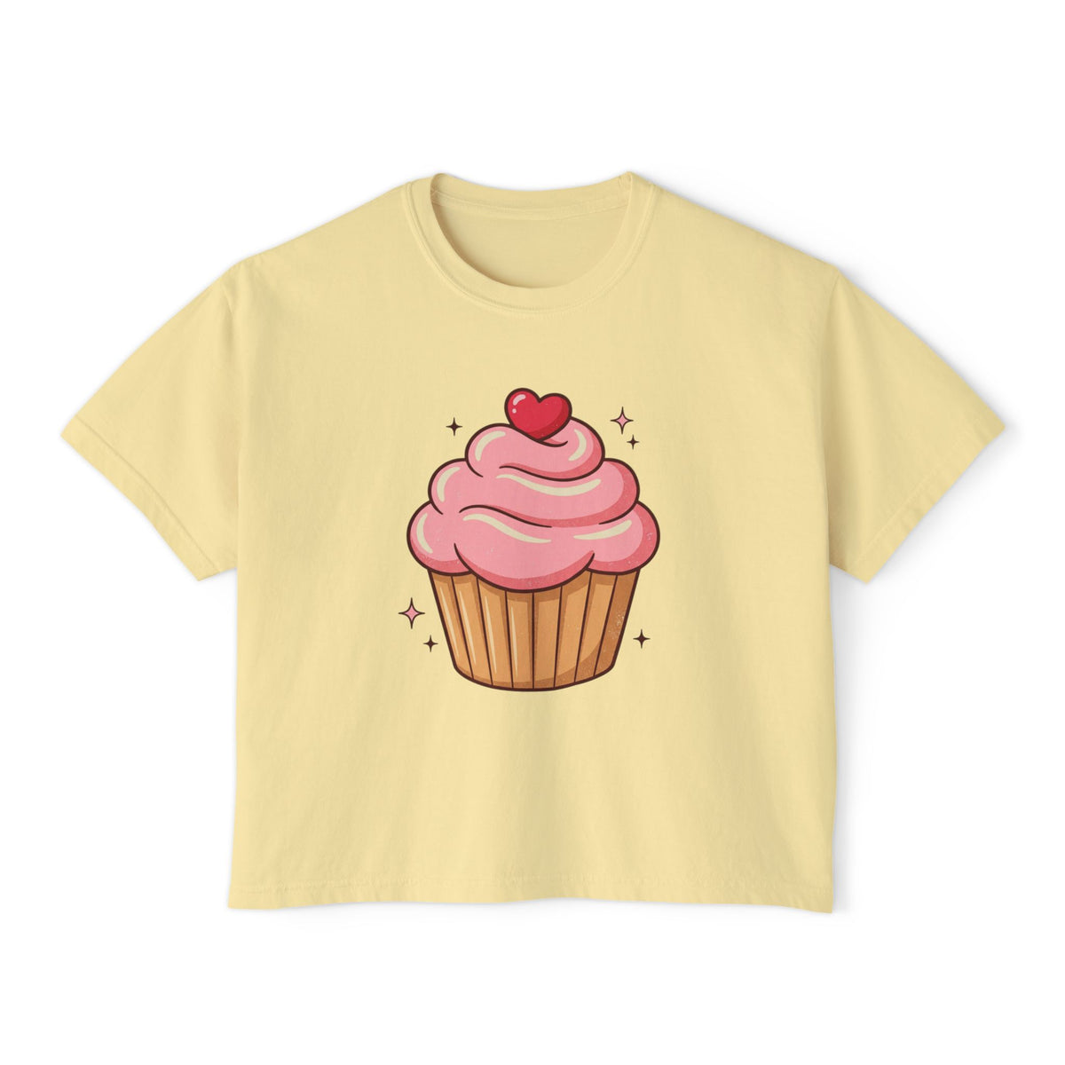 Cupcake Graphic Boxy Tee — Cute Pink Dessert Shirt for Women