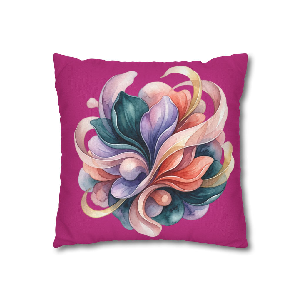 Floral Whirl Decorative Pillowcase — Pink Abstract Bloom Square Cushion Cover