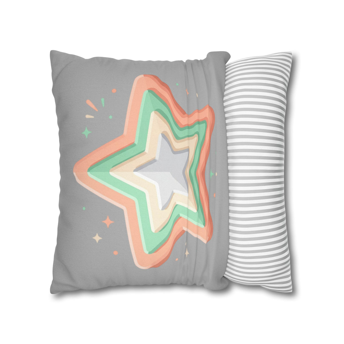Star Shape Grey Spun Polyester Square Pillowcase