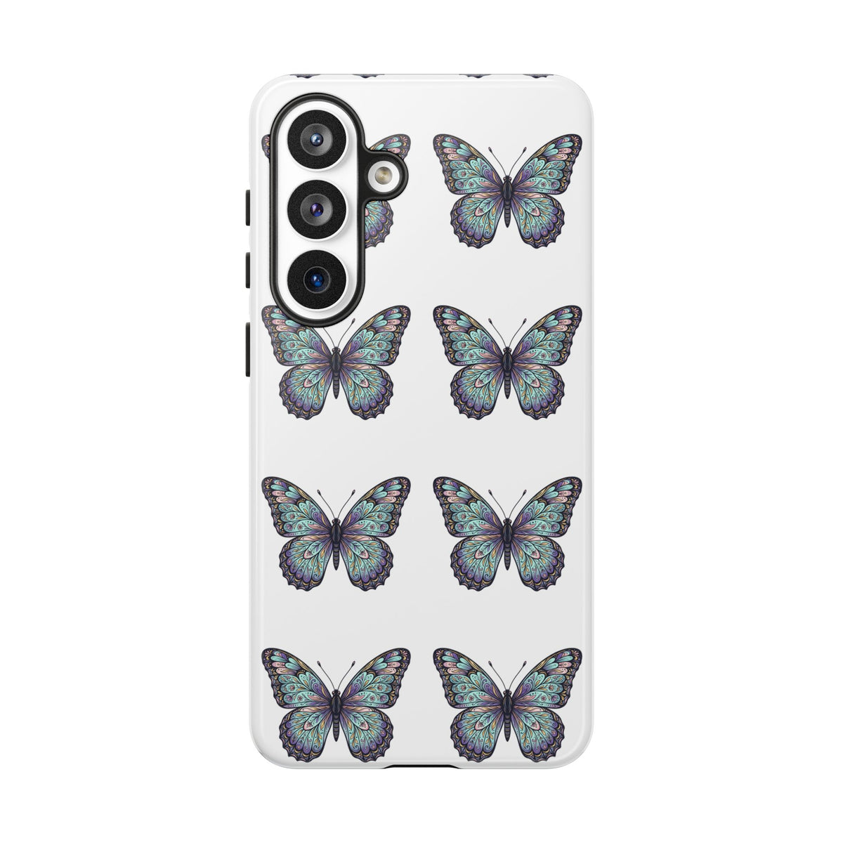 Butterfly Pattern Tough Phone Case — Vintage Teal Floral Protective Cover