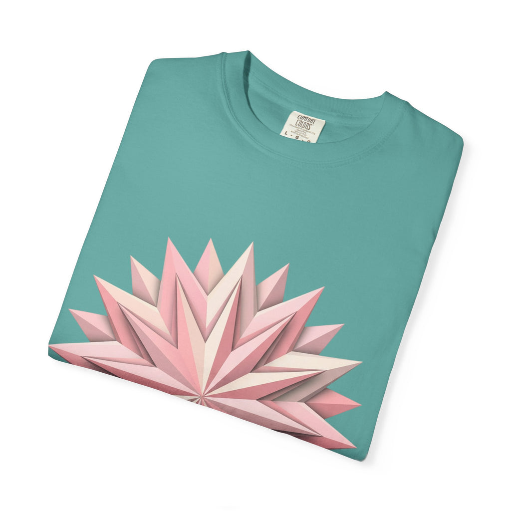 Geometric Rose Star T-Shirt — Pink 3D Origami Floral Tee