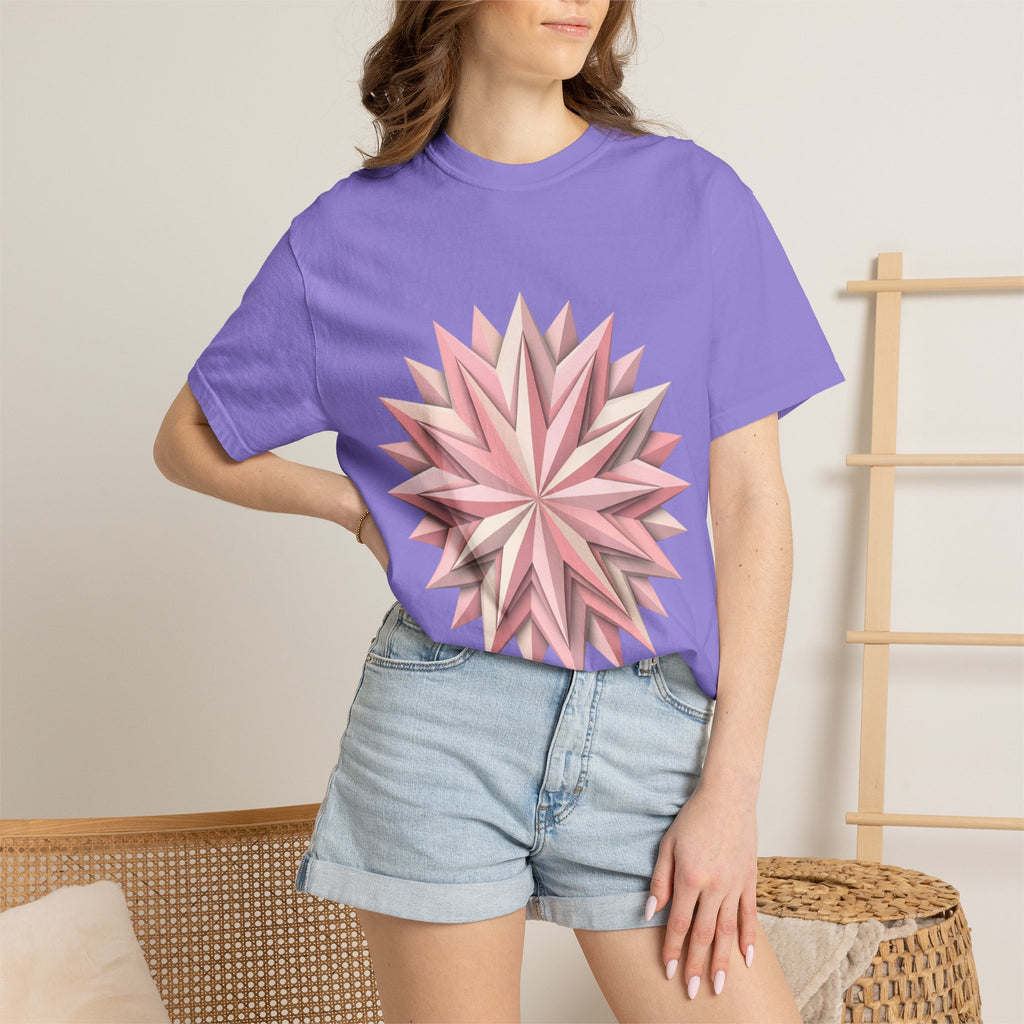 Geometric Rose Star T-Shirt — Pink 3D Origami Floral Tee