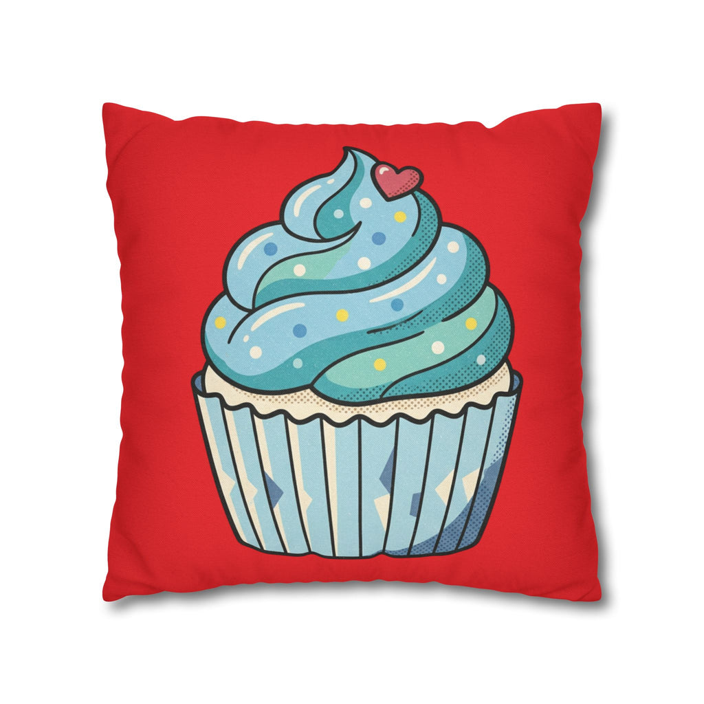 Cupcake Pillowcase - Cute Blue Frosting Decorative Throw Pillow Cover- Red