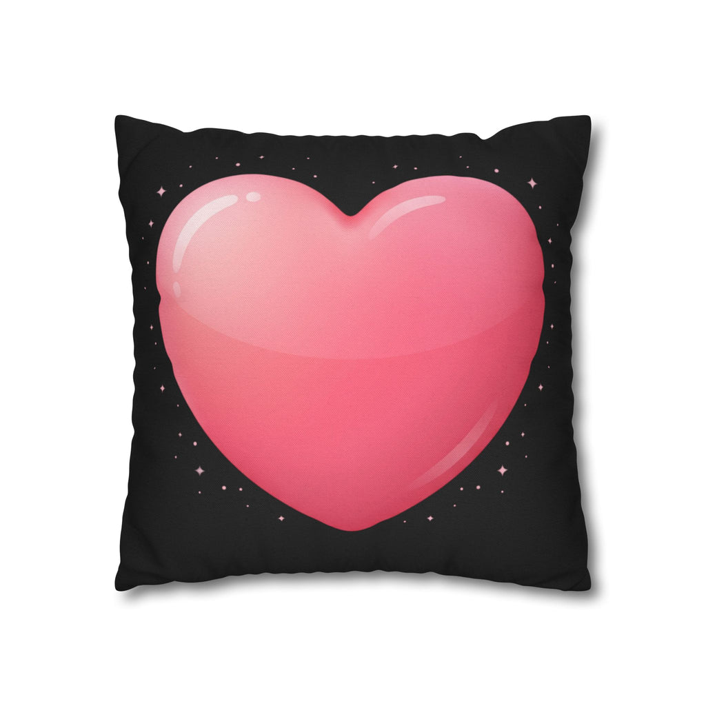 Pink Heart Black Spun Polyester Square Pillowcase