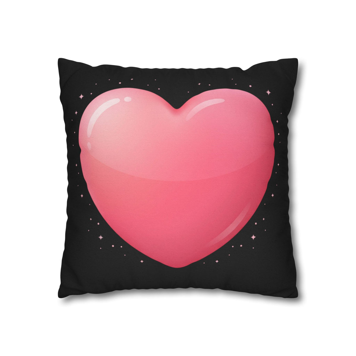 Pink Heart Black Spun Polyester Square Pillowcase