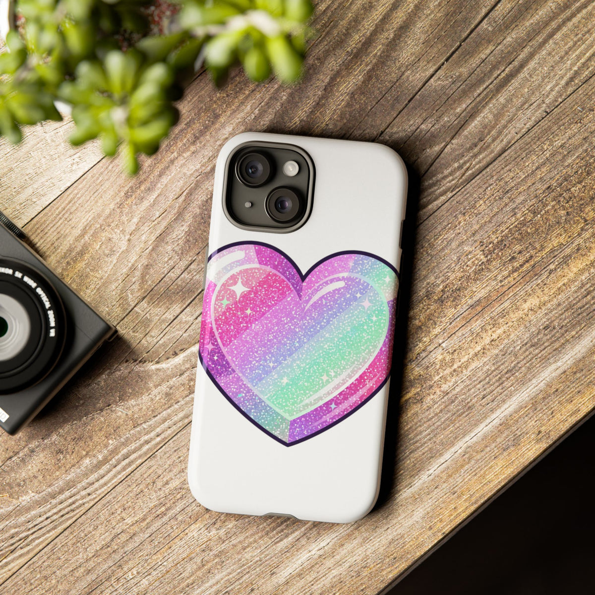 Pastel Glitter Heart Tough Phone Case — Cute Protective Phone Cover
