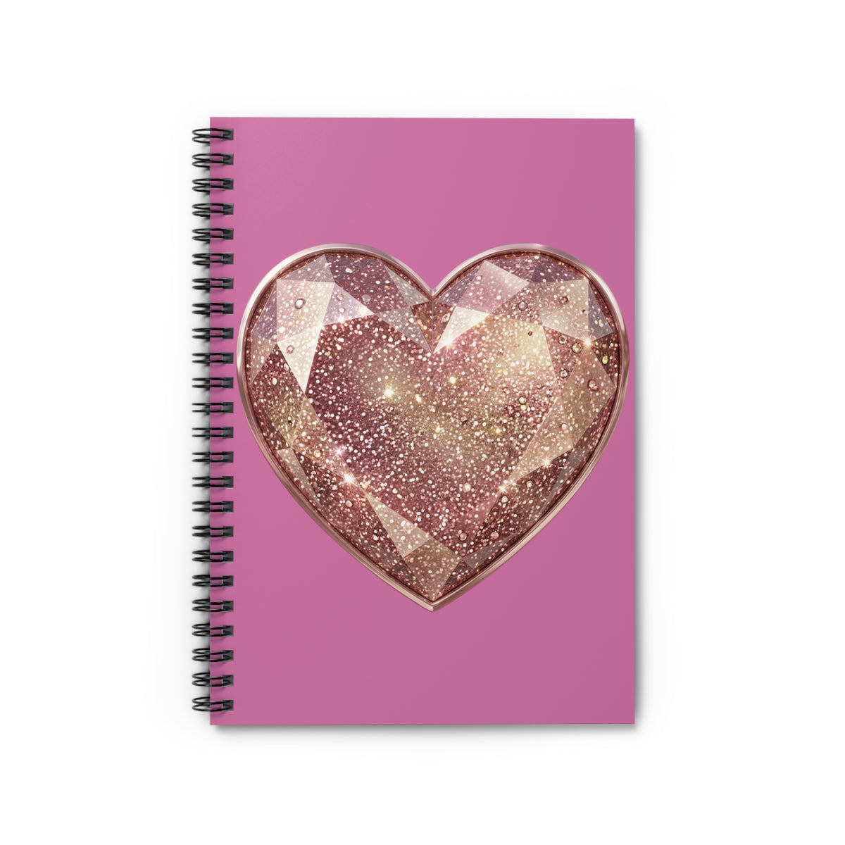 Pink Glitter Gem Heart Spiral Notebook — Ruled Journal for Teens & Gifts- Light Pink