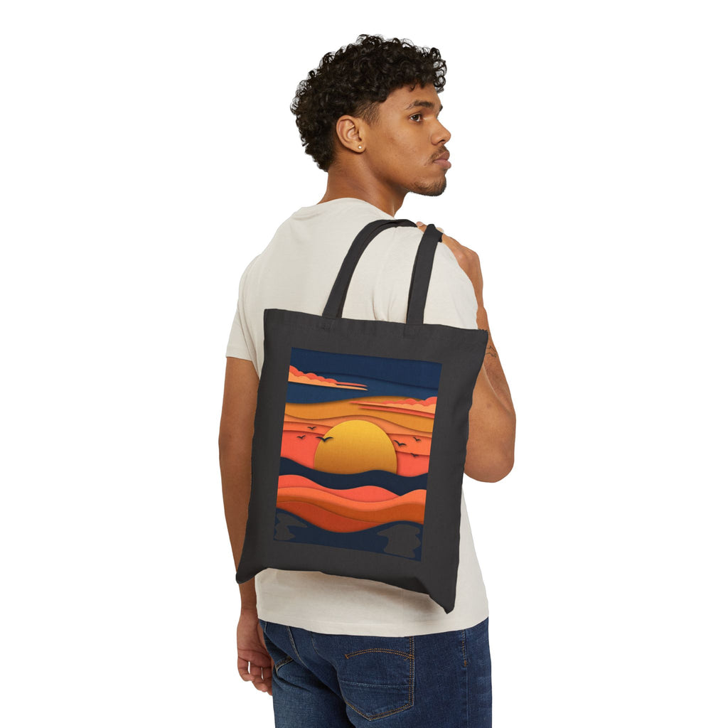 Sunset Waves Canvas Tote — Retro Orange Sun Beach Bag