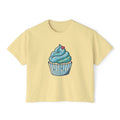 Cupcake Graphic Boxy Tee — Cute Blue Cupcake Women's Cropped T-Shirt