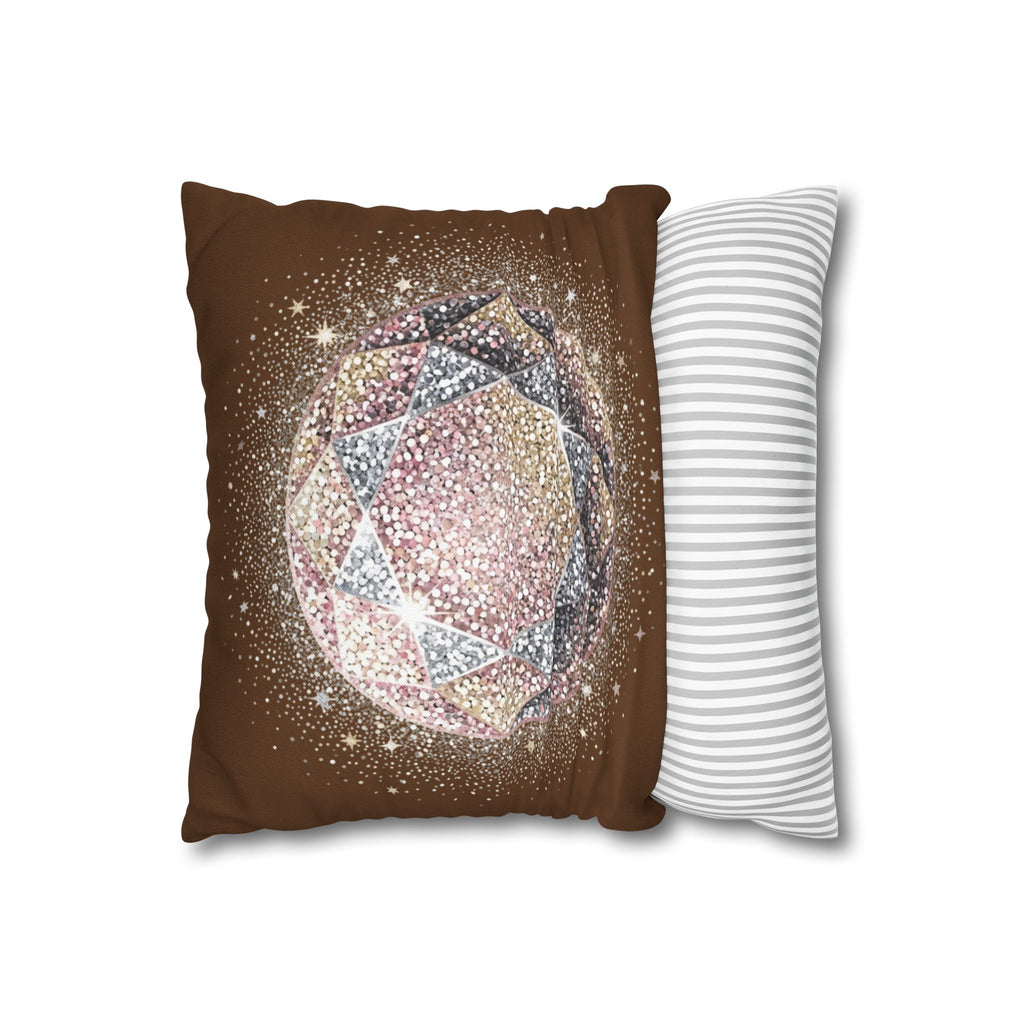 Glittery Brown Spun Polyester Square Pillowcase