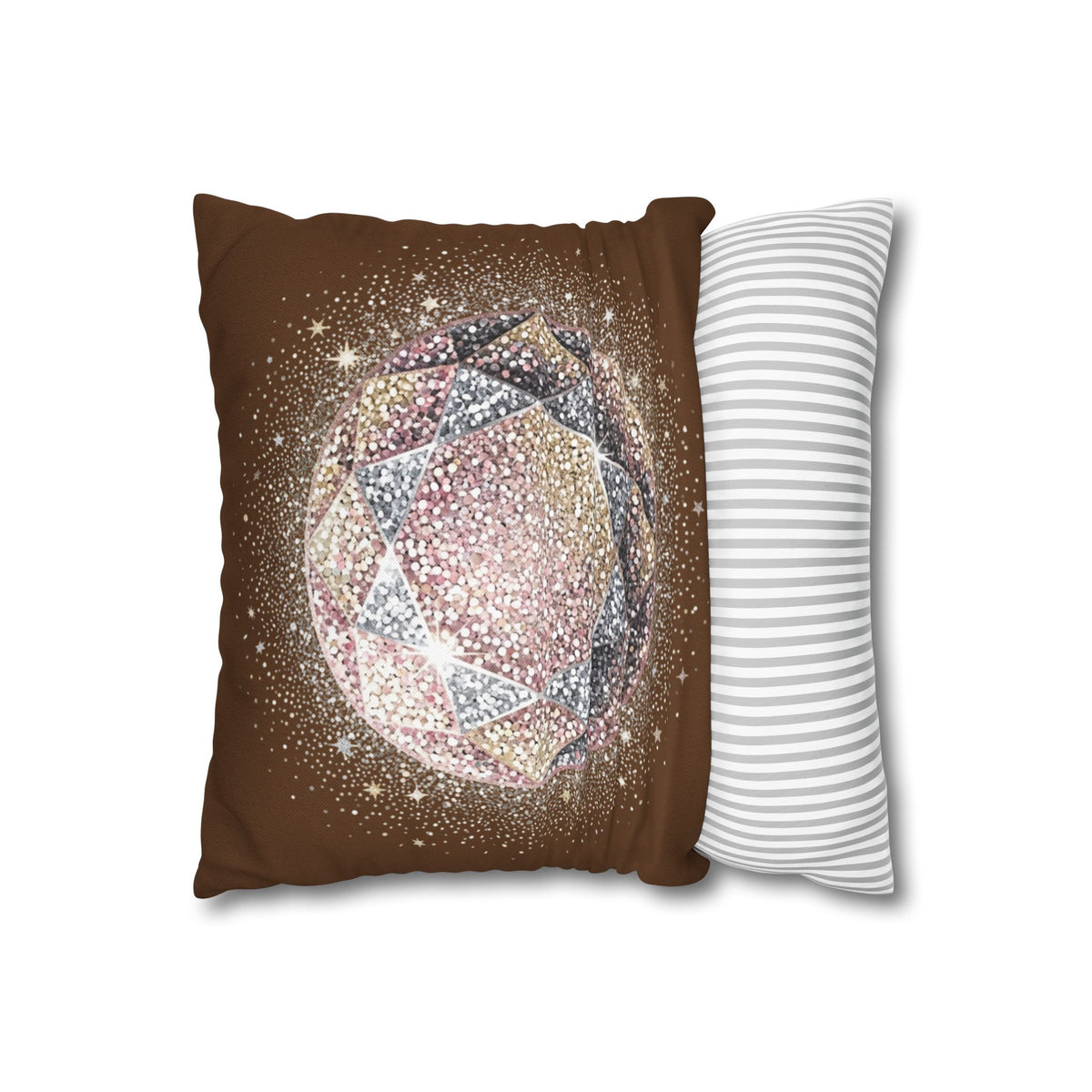 Glittery Brown Spun Polyester Square Pillowcase