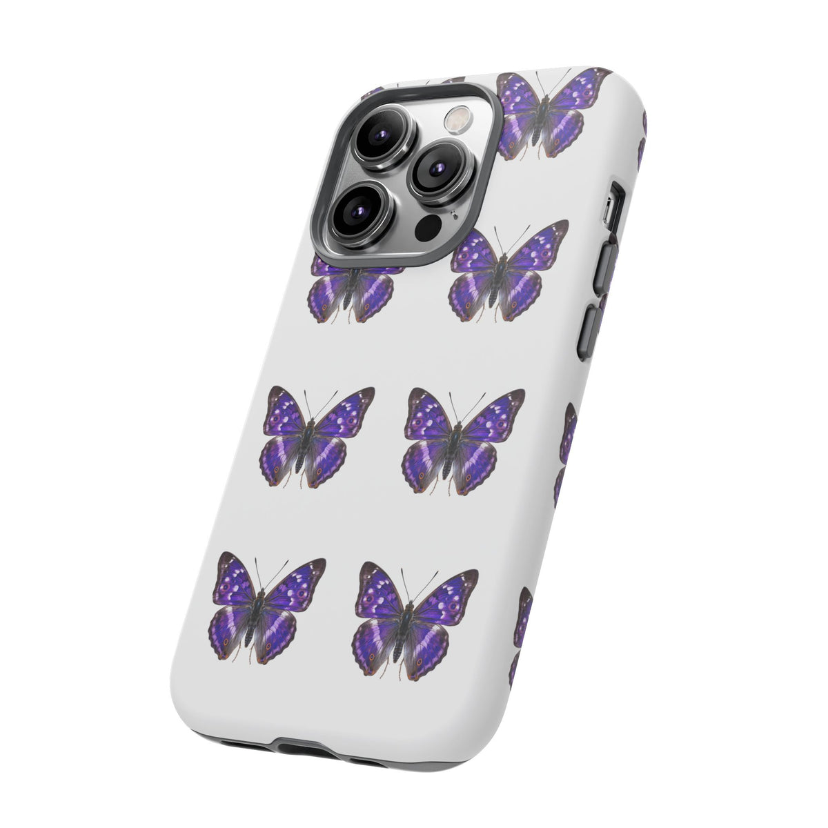 Purple Butterfly Tough Phone Case — Durable Protective iPhone Case with Repeating Butterfly Pattern