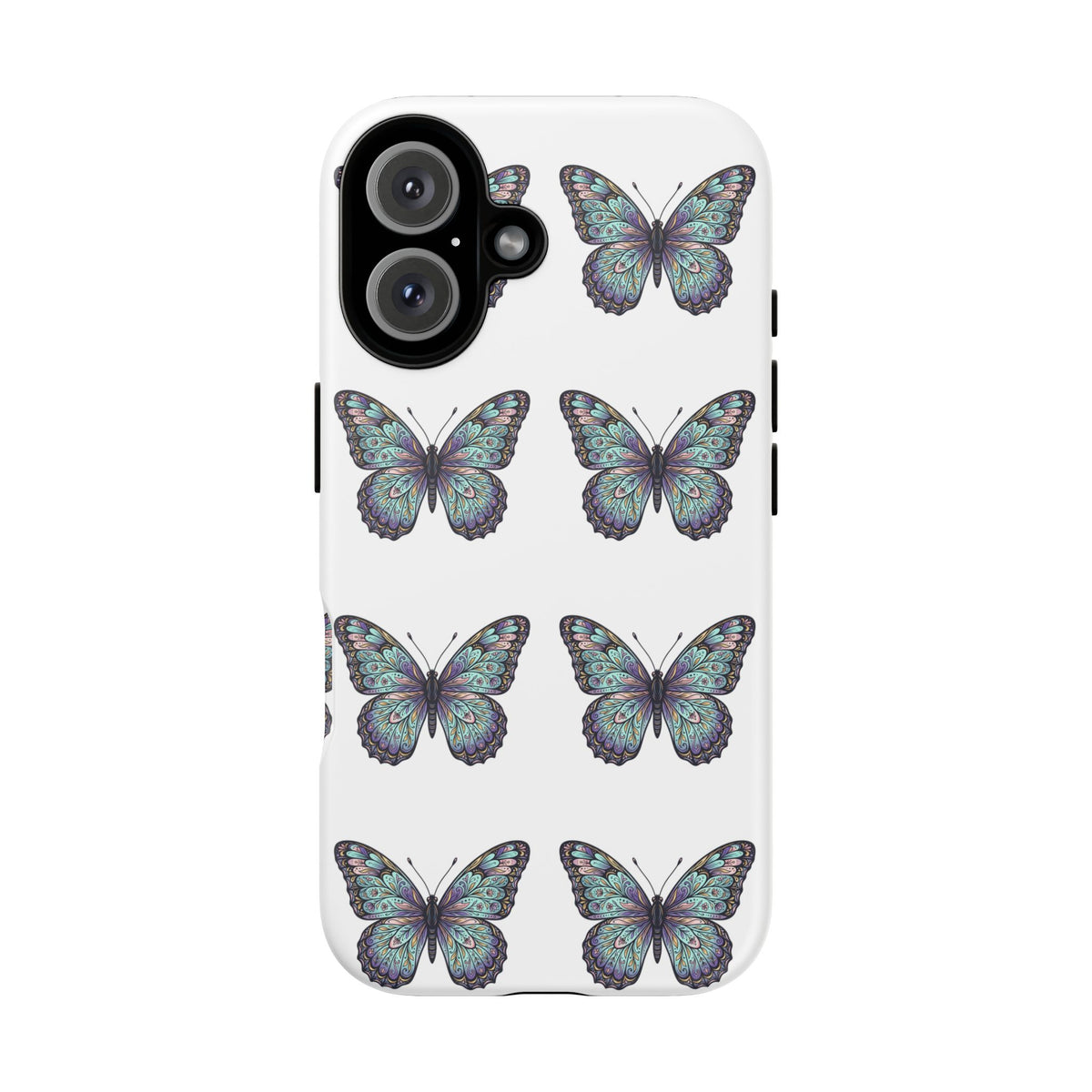 Butterfly Pattern Tough Phone Case — Vintage Teal Floral Protective Cover