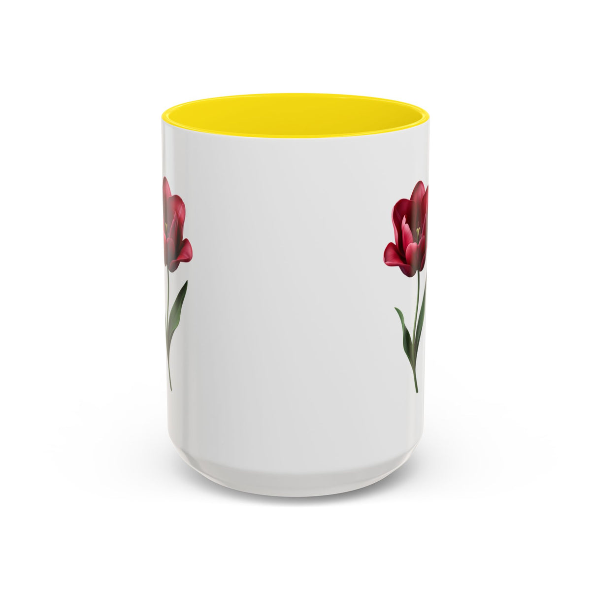 Red Tulip Accent Coffee Mug – Floral 11/15oz Ceramic Mug