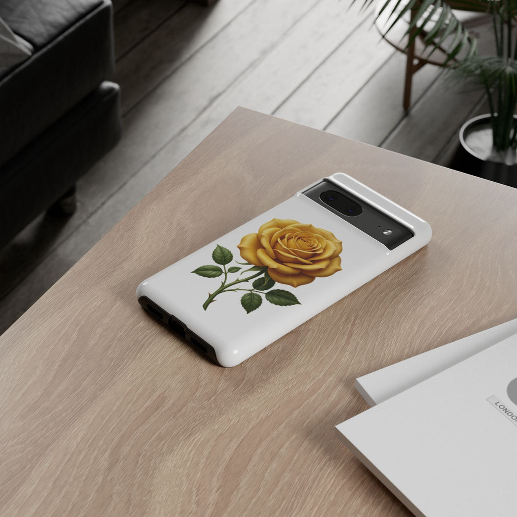 Yellow Rose Phone Case — Vintage Floral Tough Protective Cover