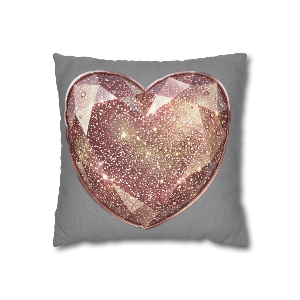Glitter Rose Crystal Heart Pillowcase- Grey
