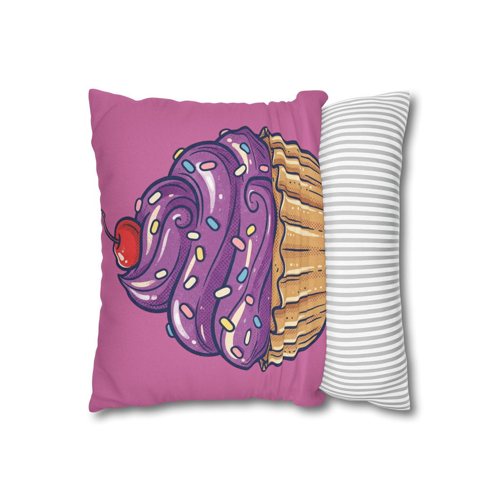 Cupcake Pillowcase — Cute Purple Frosting Decorative Throw Pillow Cover- Light Pink
