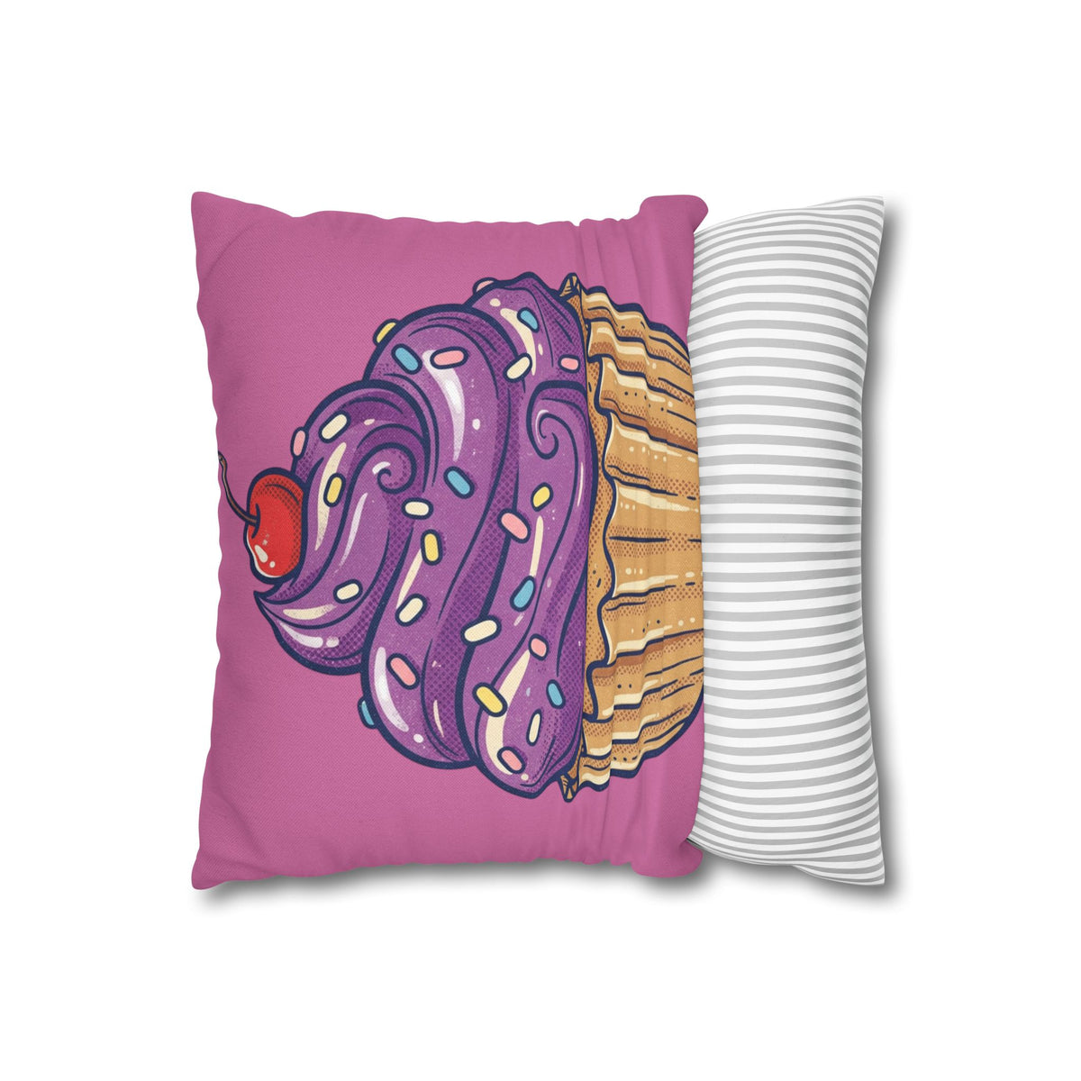Cupcake Pillowcase — Cute Purple Frosting Decorative Throw Pillow Cover- Light Pink