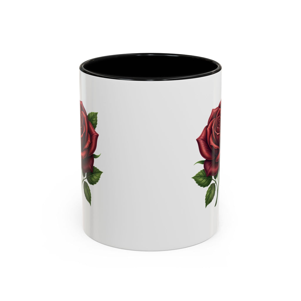 Red Rose Accent Coffee Mug — Floral Ceramic Coffee Cup (11/15oz)