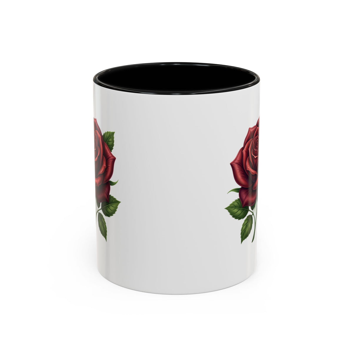 Red Rose Accent Coffee Mug — Floral Ceramic Coffee Cup (11/15oz)