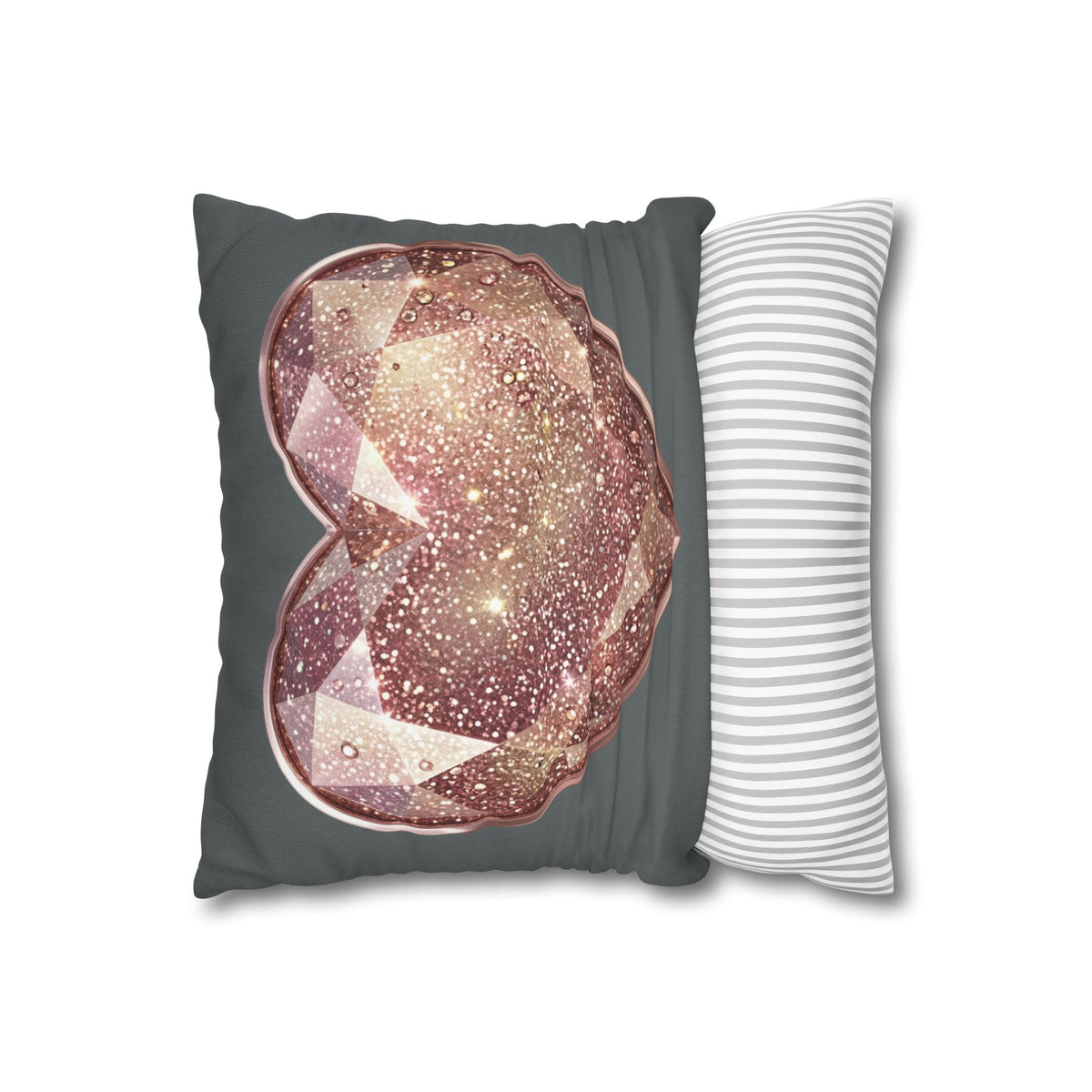 Glitter Rose Crystal Heart Pillowcase — Sparkling Romantic Decorative Throw Pillow- Dark Grey