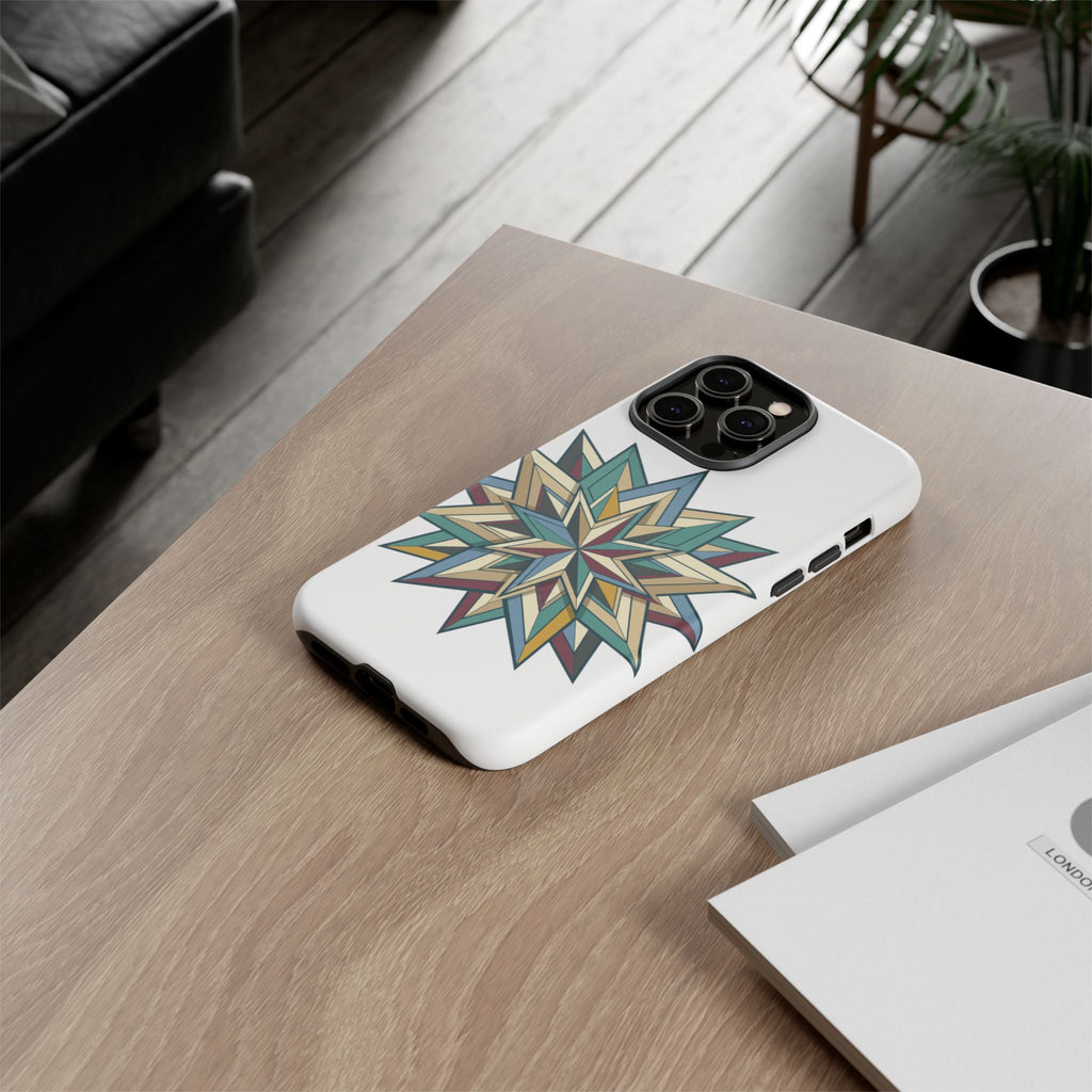 Geometric Star Phone Case — Teal & Earthtone Mandala Design