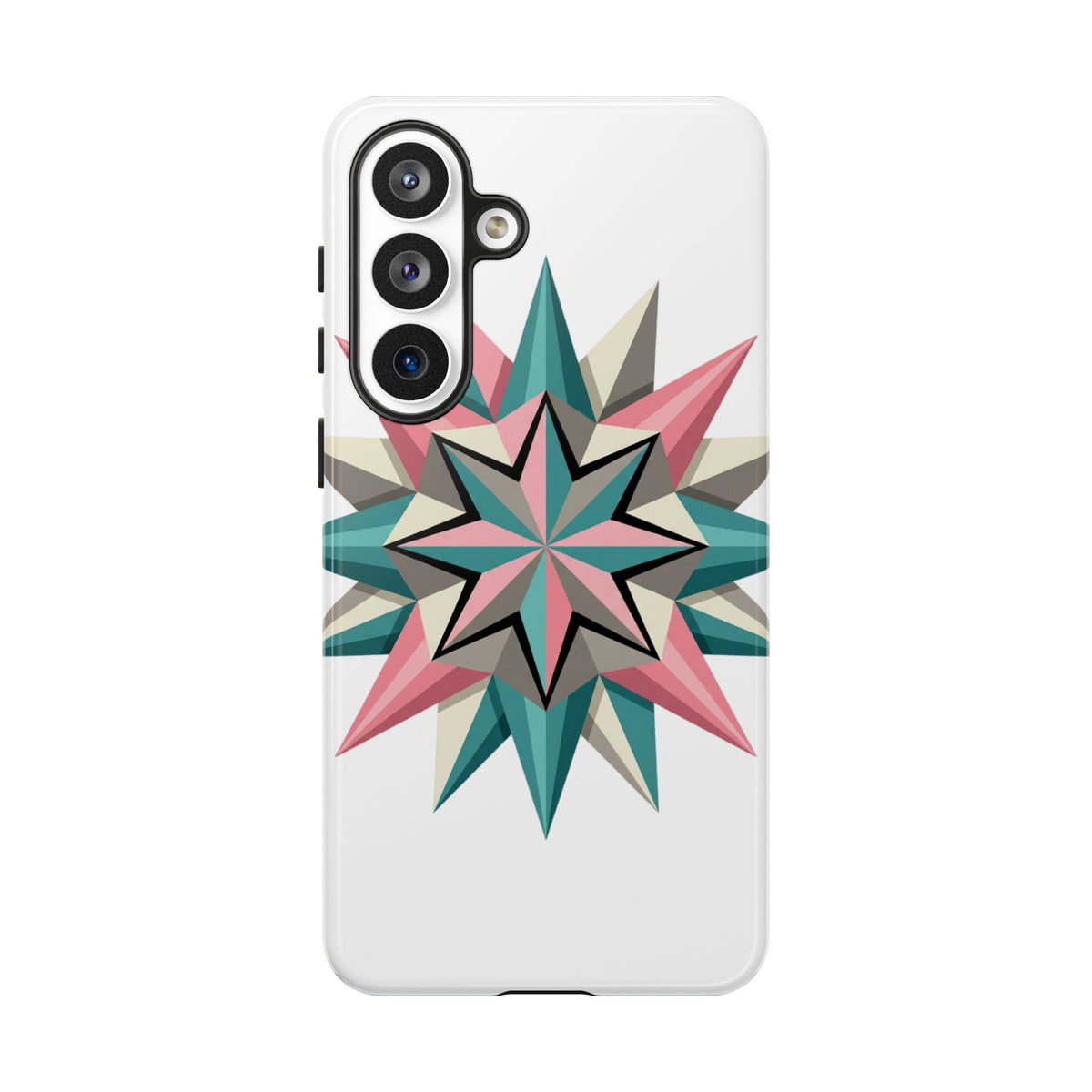 Geometric Star Tough Phone Case – Pink Teal Compass Design