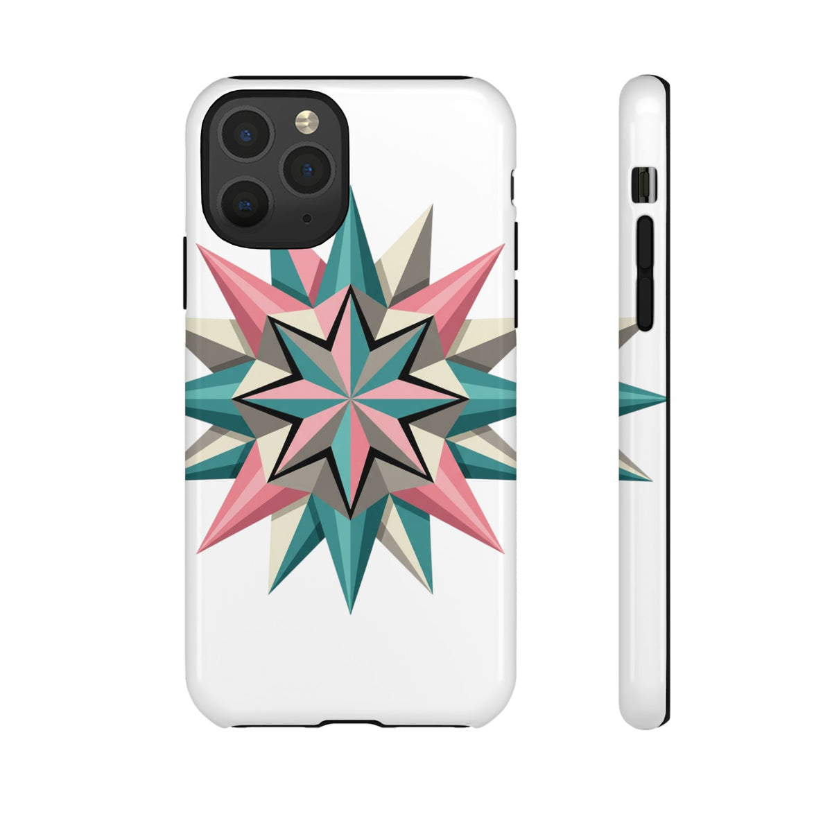 Geometric Star Tough Phone Case – Pink Teal Compass Design