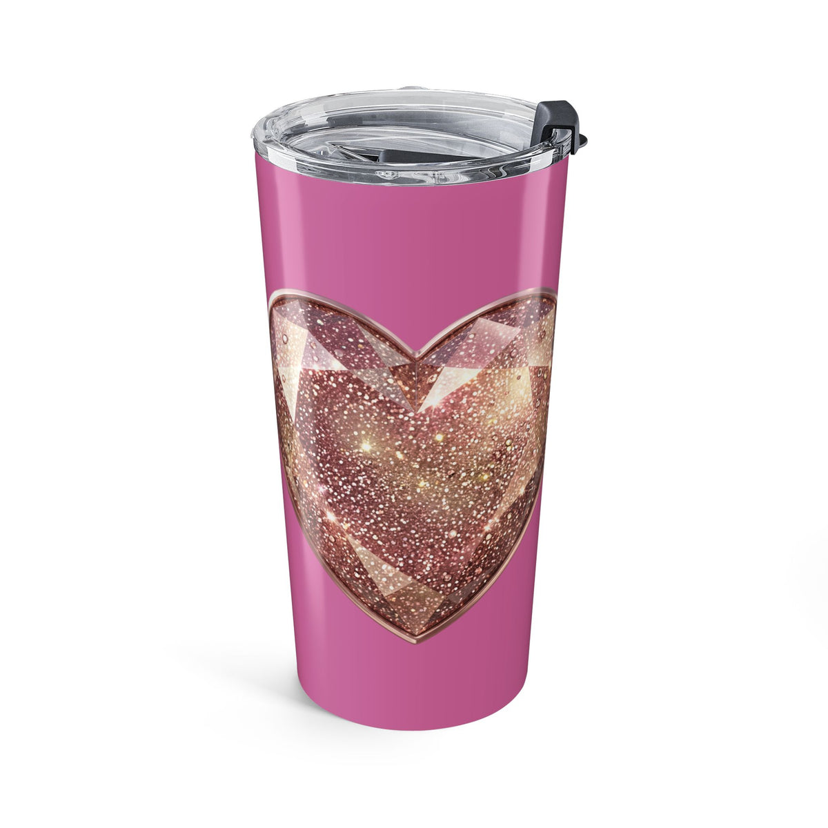 20oz Light Pink Heart Gem Tumbler — Sparkling Rose Gold Crystal Design
