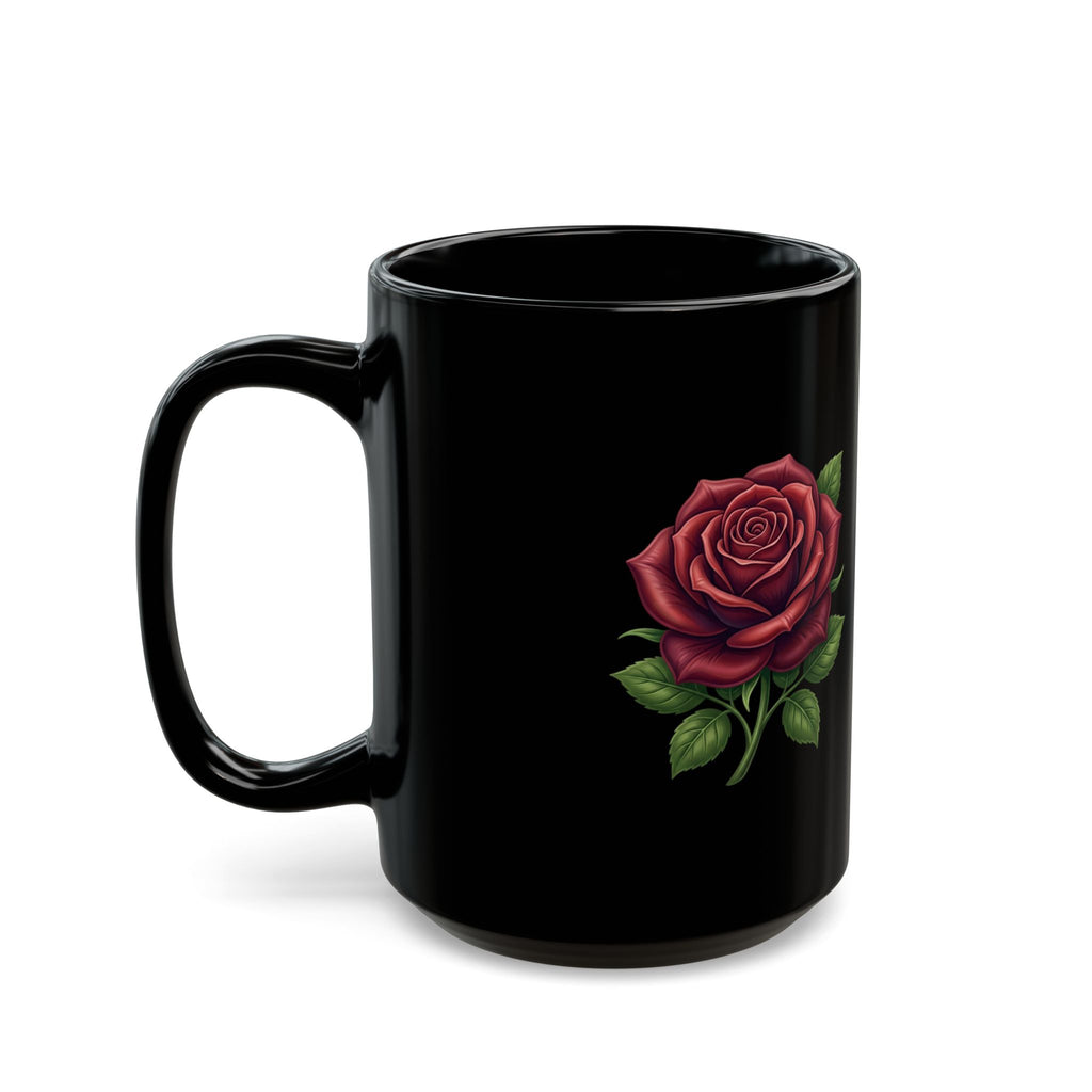 Black Rose Mug — Elegant Red Rose Ceramic Coffee Cup (11oz & 15oz)