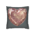 Glitter Rose Crystal Heart Pillowcase — Sparkling Romantic Decorative Throw Pillow- Dark Grey