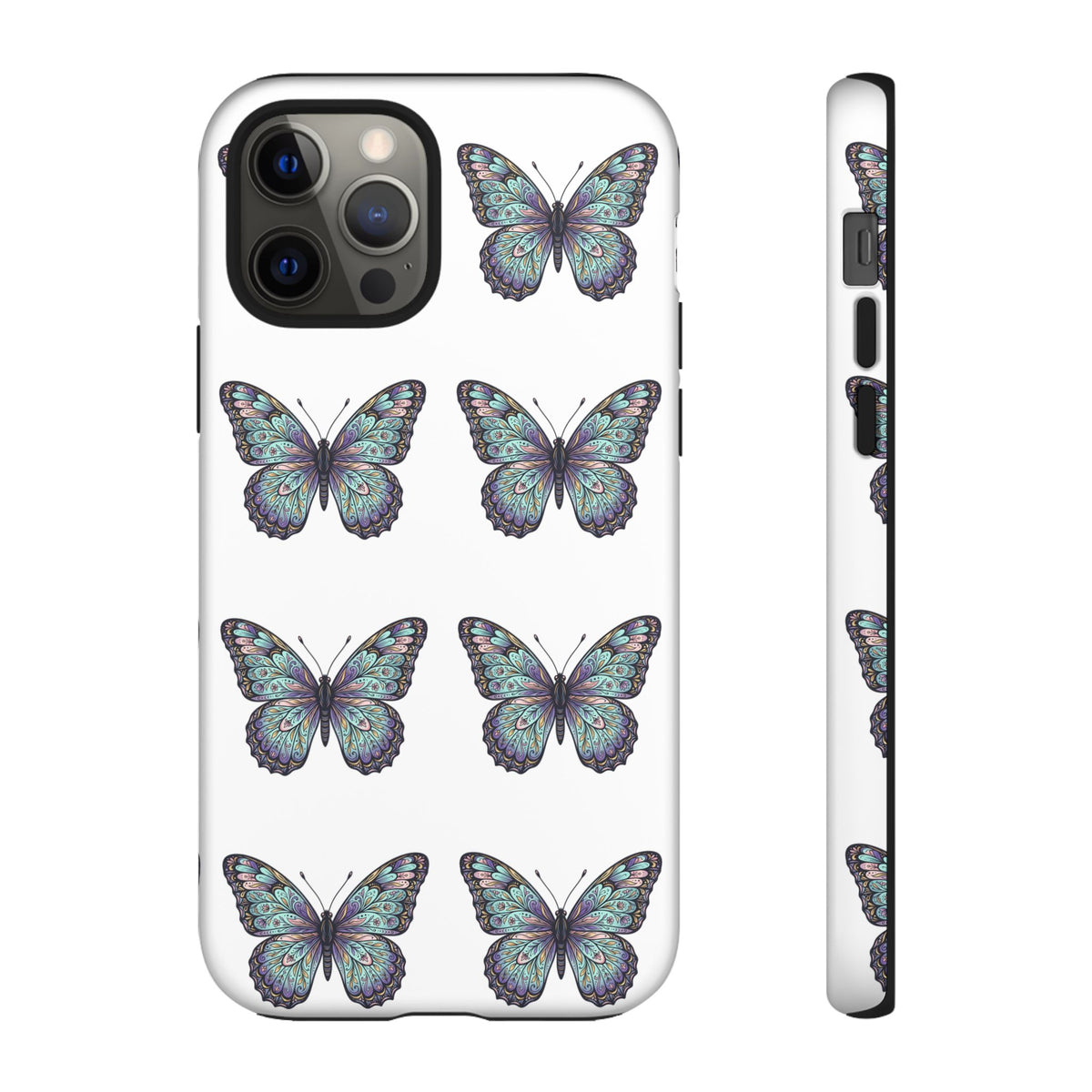 Butterfly Pattern Tough Phone Case — Vintage Teal Floral Protective Cover